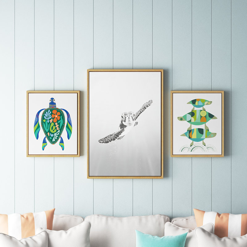 «Sea Turtle, Turtle Family and MCM Sea Turtle» par Simon Te de Tai, reproduction d'art sur toile encadrée