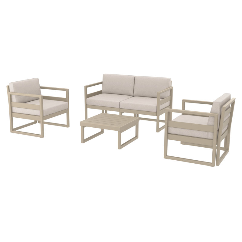 Lane 4-Person Patio Conversation Set with Acrylic Cushions, Taupe, Canvas Flax Sunbrella® Canvas