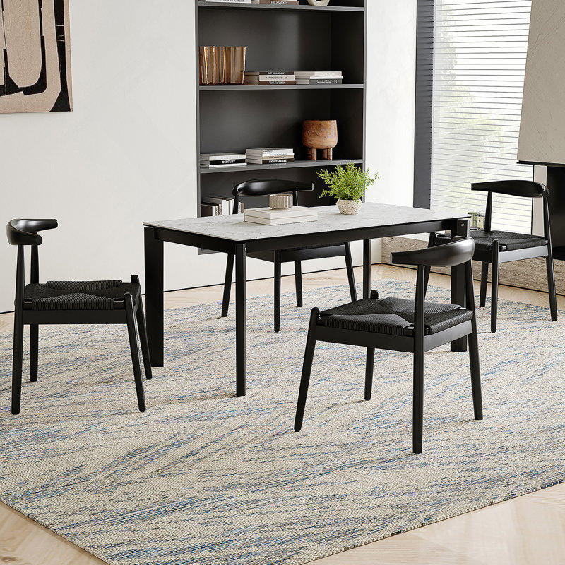 Weave Dining Chairs Set of 2, Mid-Century Modern Kitchen Chair with Solid Oak Frame & Handwoven Seat for Living Dining Room