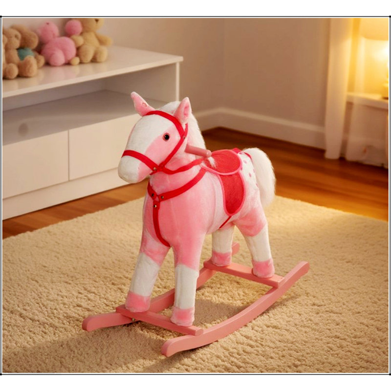 Cheval à bascule en peluche avec sons électroniques, poney doux et interactif pour tout-petits