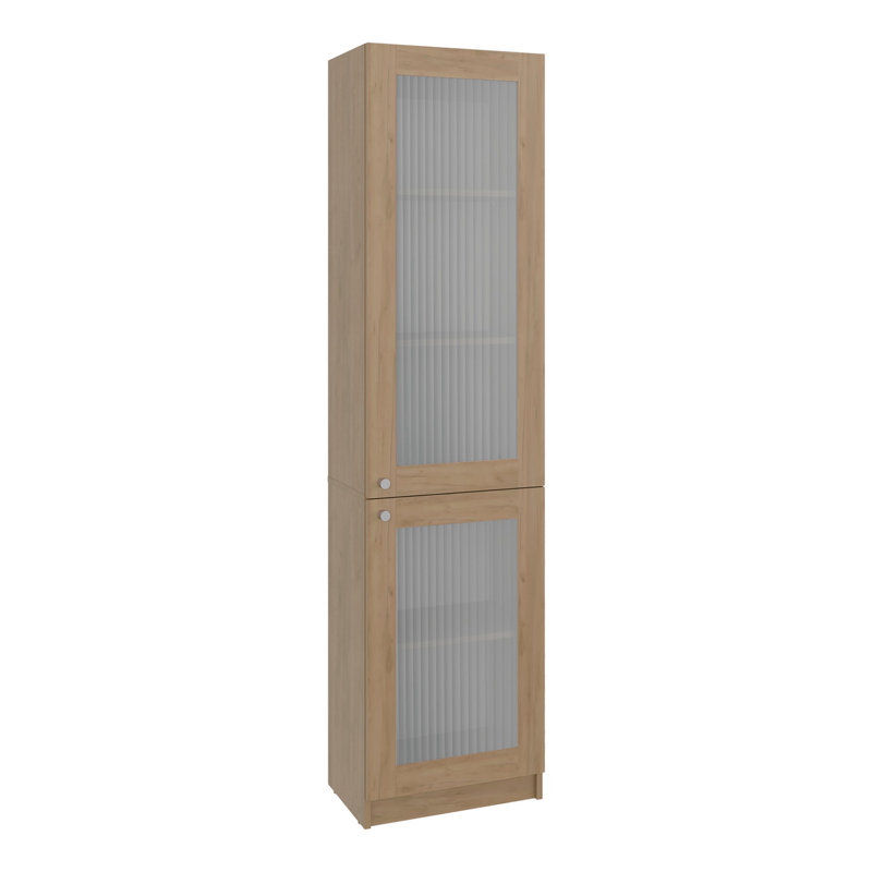 Armoire de rangement moderne en chêne naturel avec 5 tablettes et façade en verre
