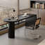 Bureau en bois massif noir demi-cercle-416582426