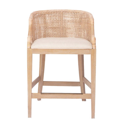 Tabouret de comptoir de 22,5 po avec siège en lin doux et garniture en bronze antique pour un revêtement en bois massif chic et moderne
