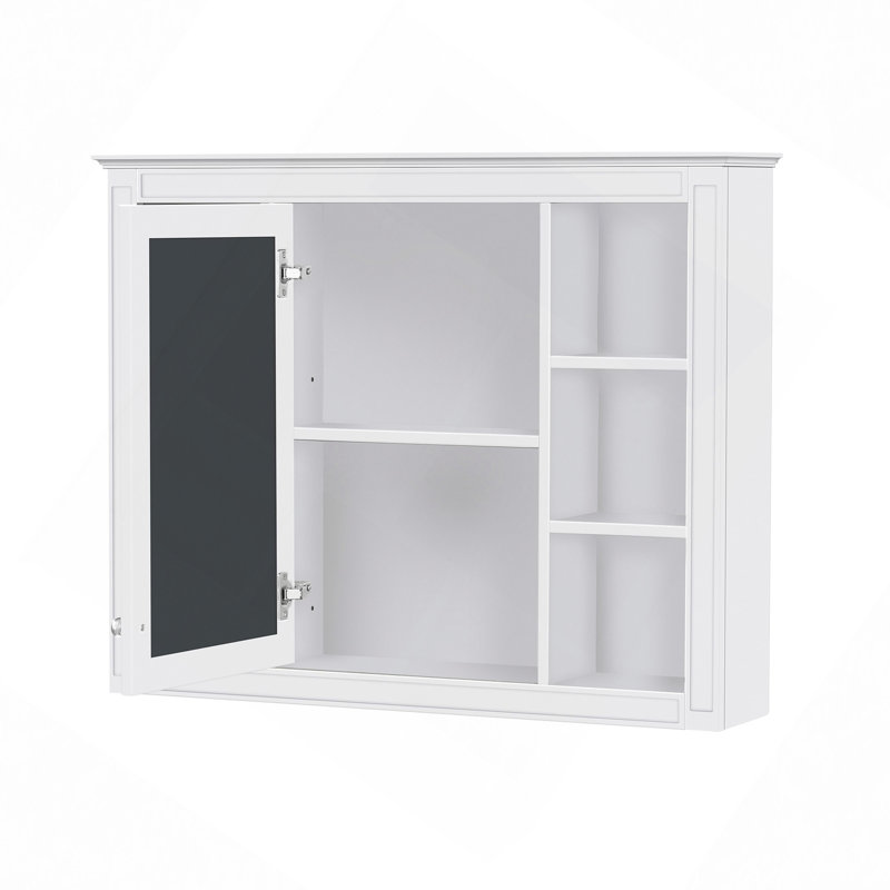 Armoire de salle de bain, armoire à pharmacie, armoire de rangement murale, armoire de salle de bain moderne avec miroir, armoire à miroir avec 6 tablettes ouvertes (meuble-lavabo non inclus)