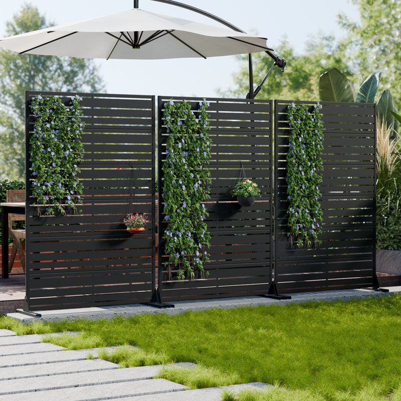 H 72 po x l 47 po x P 16 po avec écran d'intimité en métal et panneau de clôture en treillis pour terrasse, Noir