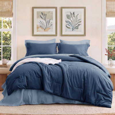 Bedsure Twin Comforter Set - 5 Pieces Navy Twin Bedding Set for All Seasons, Boho Contrasting Design Bed in a Bag with Comforter, Sheets, Pillowcase & Sham