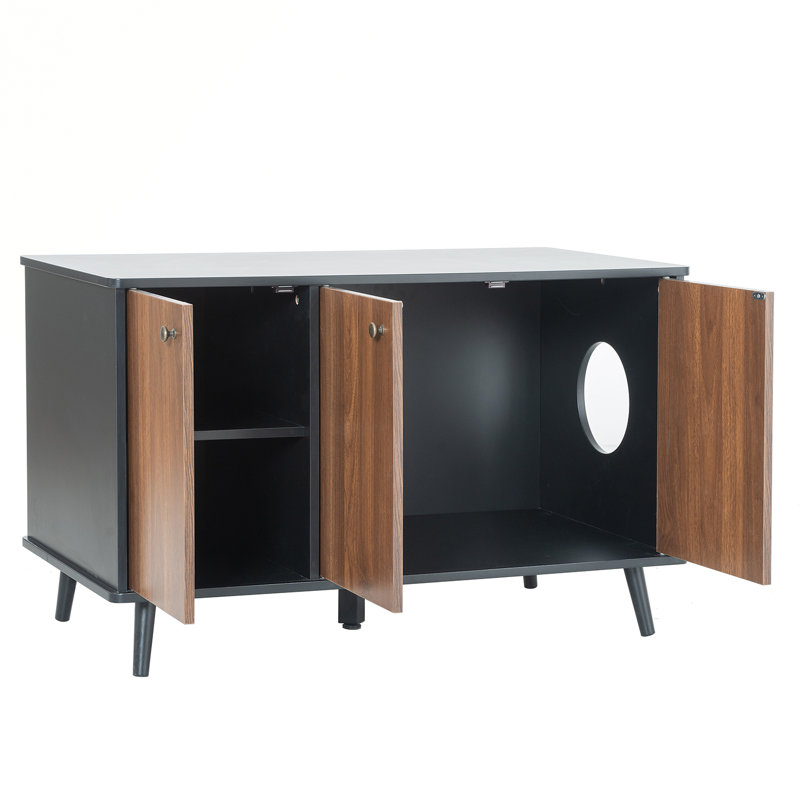 Vayolet 3 - Door Accent Cabinet, Indoor Cat Washroom Storage Bench Side Table Cat House, Black