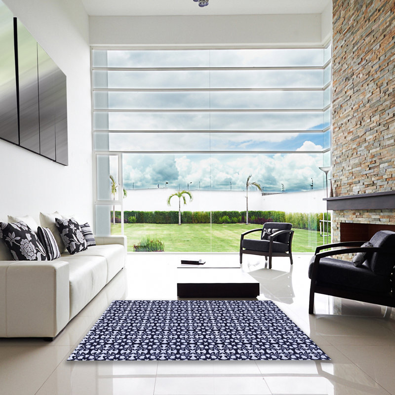 Tapis bleu tissé à la machine, Carré 3 pi