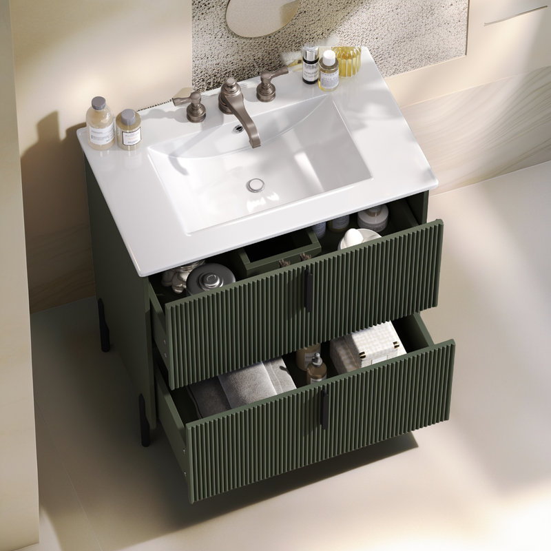 Meuble-lavabo avec lavabo en céramique Hurlburt, Vert