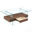 Table basse moderne à deux niveaux - Verre trempé transparent, texture grain de bois et design de rangement multifonctionnel avec tiroir-1377022043