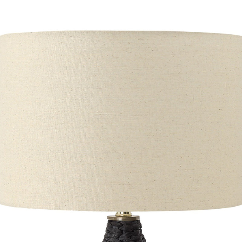 Lampe de table Lanny, base de vase en rotin noir tissé, lin beige, Noir