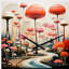 Horloge murale colorée Mid-Century Mid-Century Mushroom Dreams II - Mid-Century-106128859