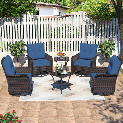 Outdoor Rocking Swivel Rattan Chair Set Removable Cushions & Coffee Table(Set Of 4)