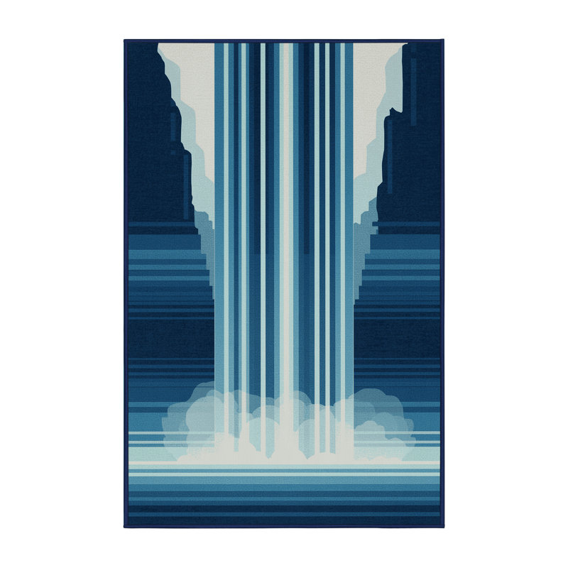 Machine Washable Paret Angel Falls Venezuela Contemporary Ombre Rug in Blue – Navy Binding, 5x8