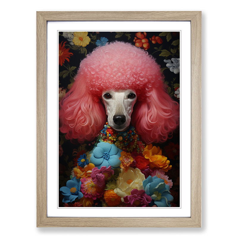 Poodle Informel No.2 - Single Picture Frame Print on Wood, Oak, 34cm H x 25cm W x 2cm D