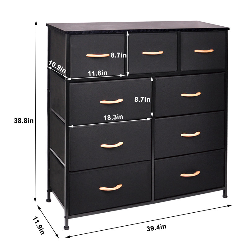 Commode de rangement 9 tiroirs Matherly, Noir