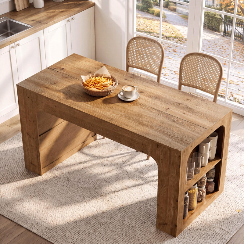 Table de bar à hauteur de comptoir en bois massif de 63 po avec tablettes de rangement pour la salle à manger