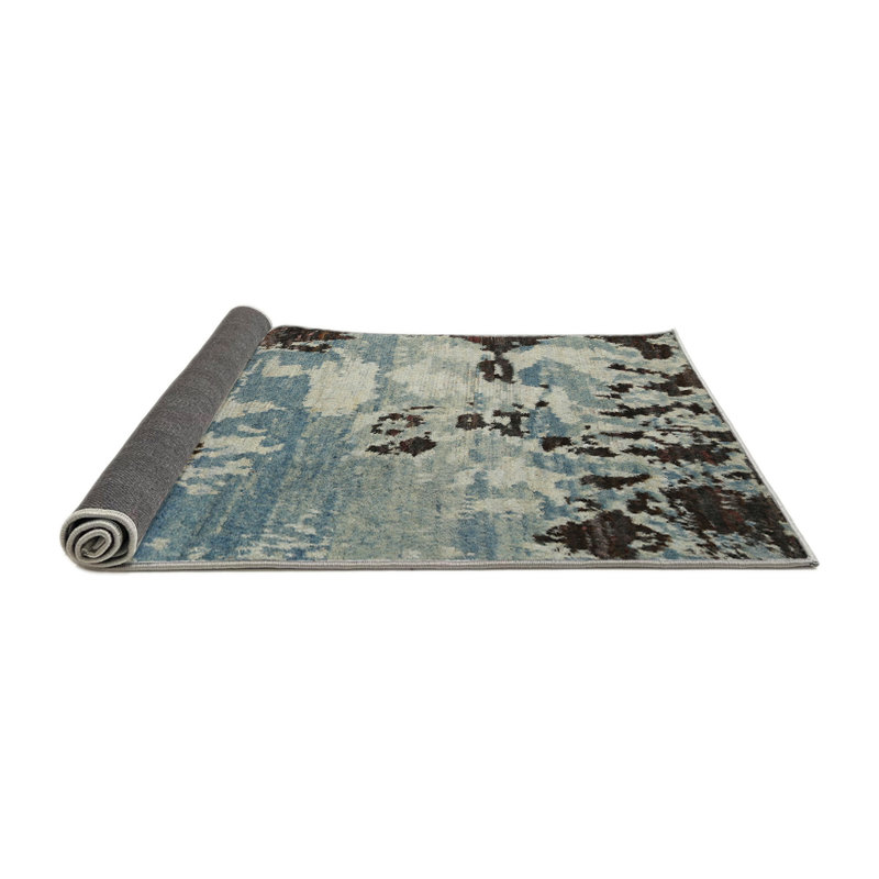 Tapis bleu/noir contemporain, Rond 5 pi