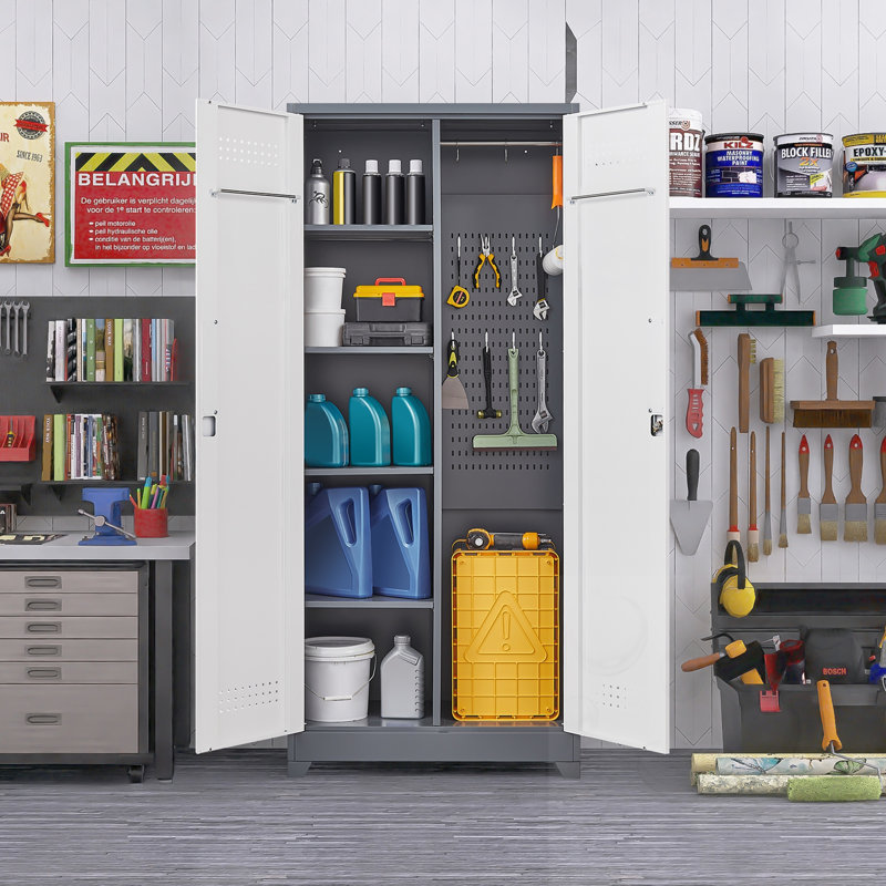 Metal Storage Cabinets with Adjustable Shelves, Gray/White