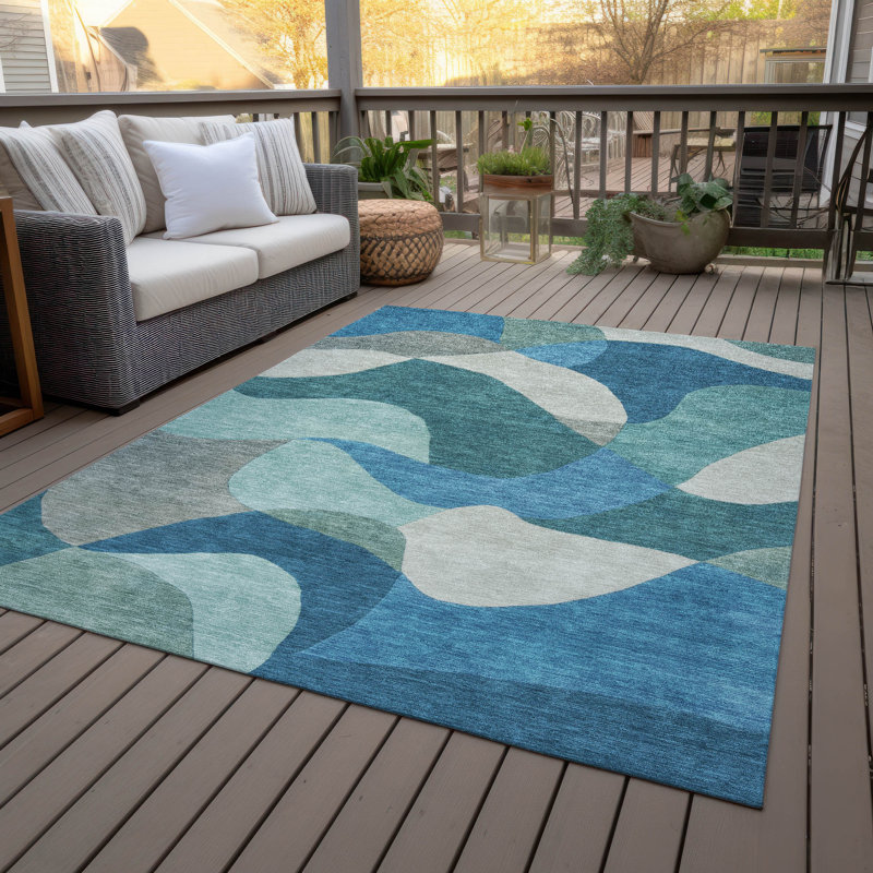 Tapis abstrait intérieur / extérieur lavable à la machine Jocelyn ACN2141, Rectangle 9 pi x 12 pi