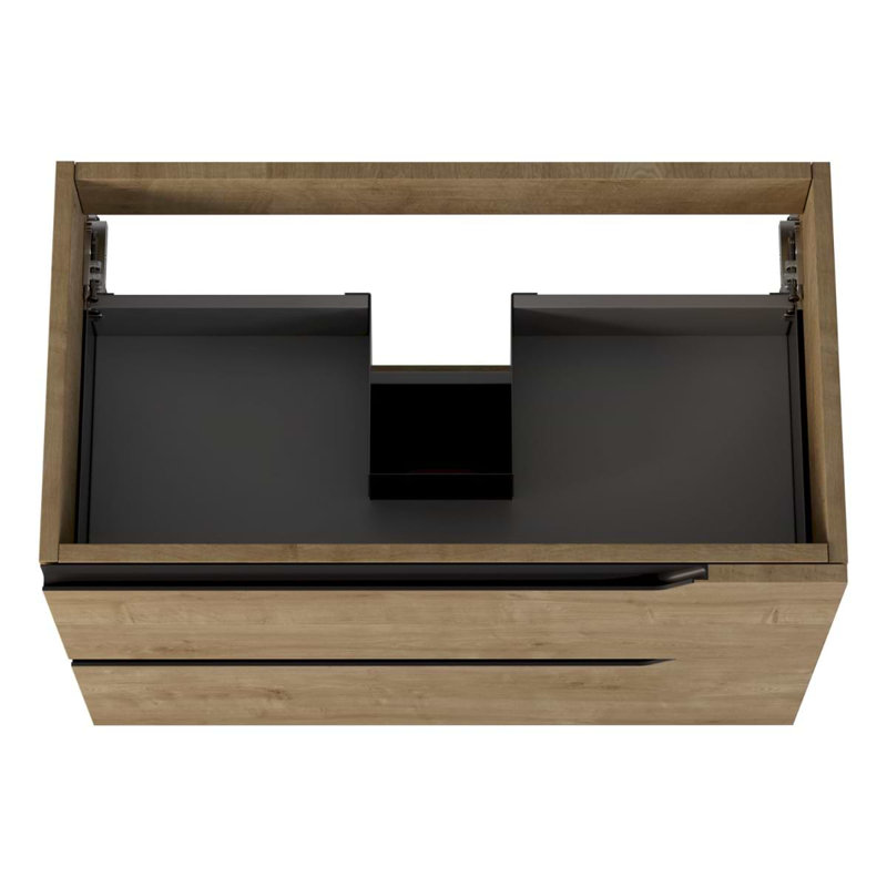 Duo 24" Single Vanity With Integrated Ceramic Top, Black, Blonde Wood, 24"