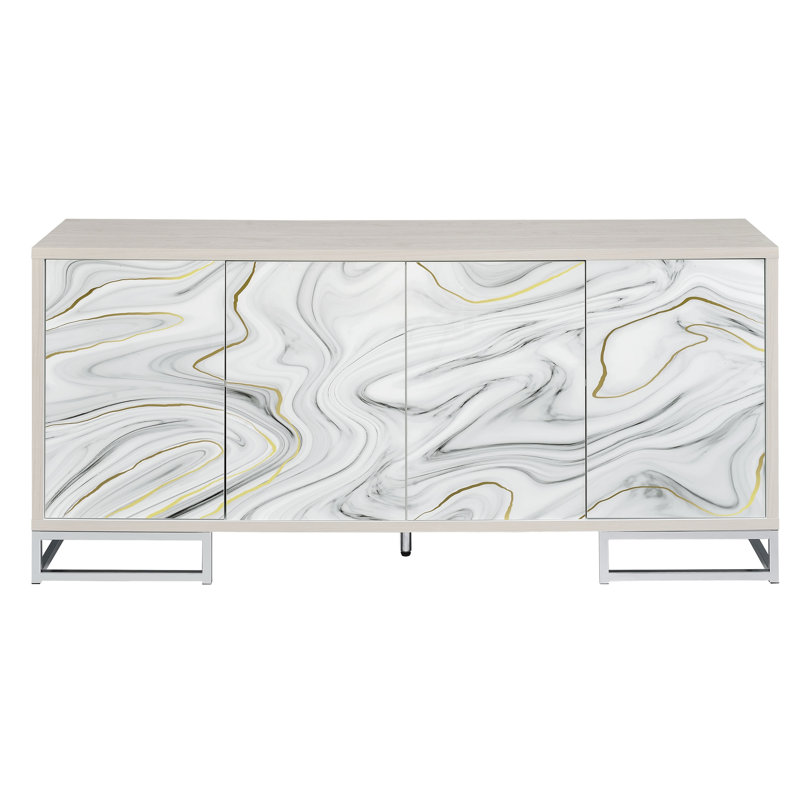 Console de rangement en marbre blanc style et quincaillerie - Armoire peinte fonctionnelle et élégante avec poignées de tiroir Elegance