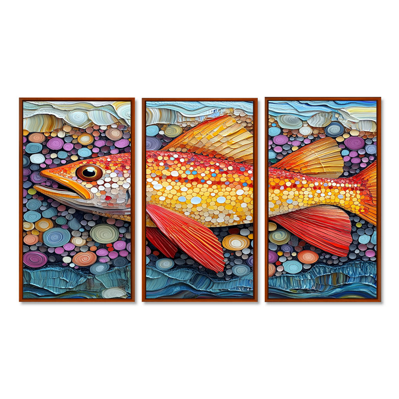 Red Arctic Char I - Fish Animal Wall Decor Set, 28" H x 36" W x 1" D, Brown Floater Framed Canvas