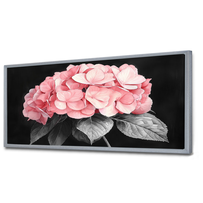 Hortensias avec une douce floraison de roses I - impressions sur toile d'hortensias, 30" H x 40" W, Picture Frame Print
