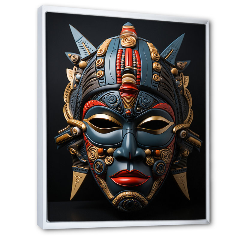 Hamdisse splendeur masquée africaine I, H 20 po x l 12 po x P 1 po, Cadre flottant blanc