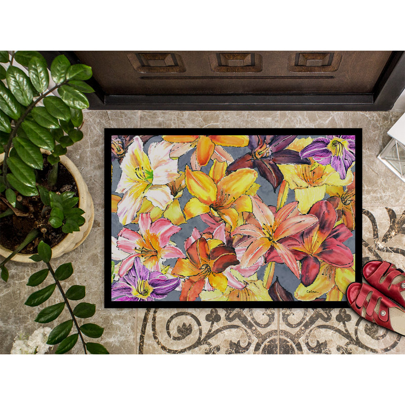 Paillasson antidérapant pour l’intérieur tira Day Lillies, Rectangle 1 pi 6 po x 2 pi 3 po