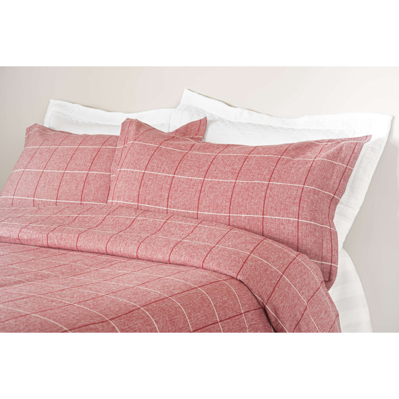 Ina Cotton Tartan Duvet Cover Set with Pillowcases, Red, King Duvet Cover + 2 Standard Pillowcases
