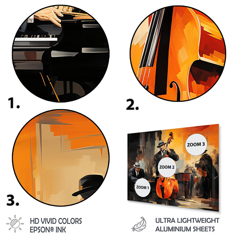 Orange Essence Of Jazz III - African American Art Metal Wall Art MT131805, 30" H x 40" W x 1.5" D