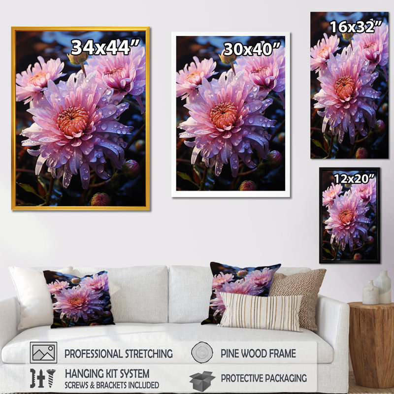 «Pink Mums Elegance In Forest IV - Mums», art mural, Cadre photo blanc, H 44 po x l 34 po x P 1,5 po