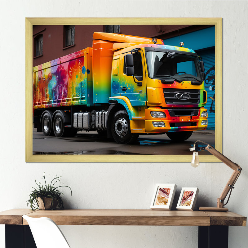 Graffiti urbain sur camion, livraison urbaine, Cadre doré simple, H 34 po x l 44 po x P 1,5 po