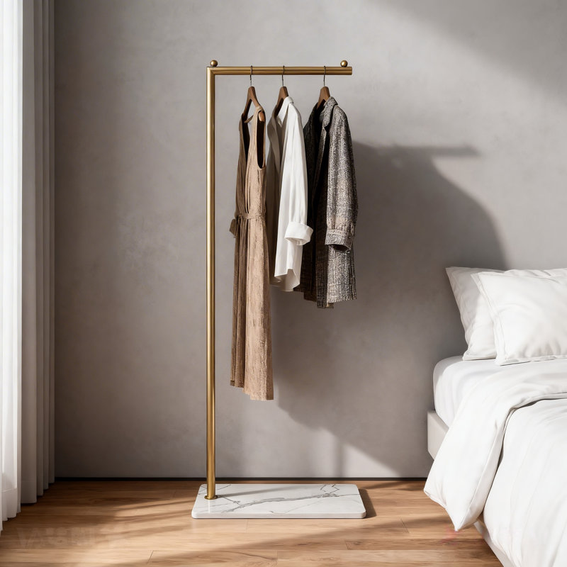 Portemanteau doré avec base en marbre, portemanteaux modernes pour suspendre les vêtements, portemanteau en forme de 7 Porte-vêtements autoportant