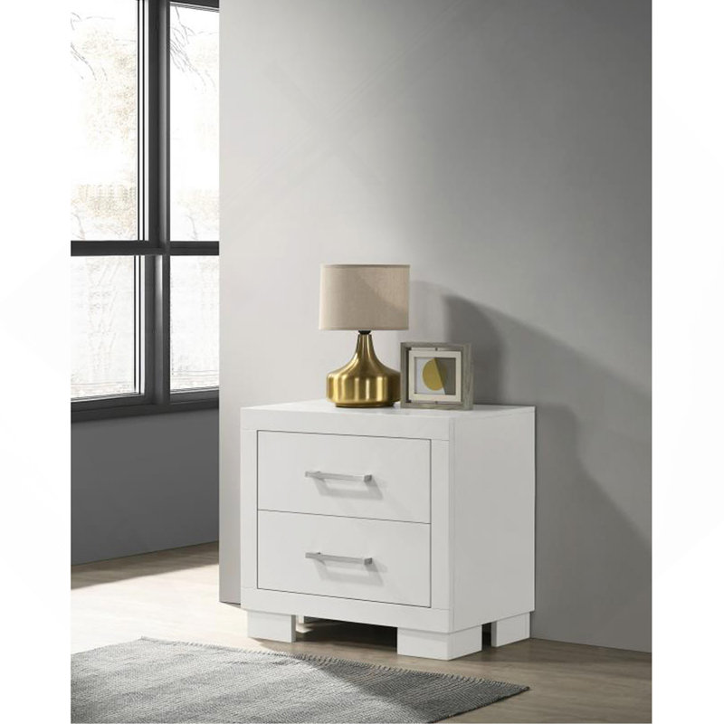 Table de chevet 2 tiroirs en panneau de fibres à densité moyenne blanc, Crème, crème