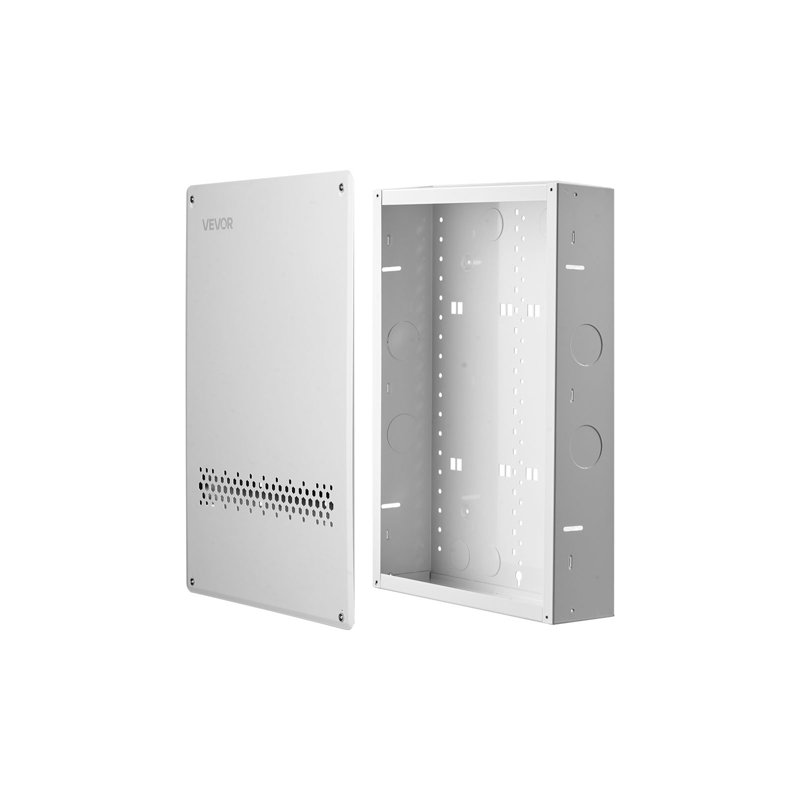 Structured Media Enclosure 20-Inch In-Wall Box with Screw-On Cover, Cable Management Network Box, Cold-Rolled Steel, Recessed Electrical Wiring Cabinet, with Knockouts, Flush or Surface Mount