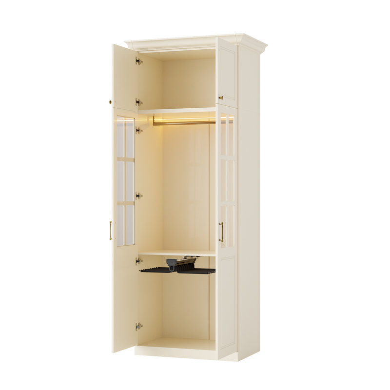 Ensemble d'armoire 2 pièces de 101,5 po H avec portes vitrées, tringles à vêtements et éclairage DEL