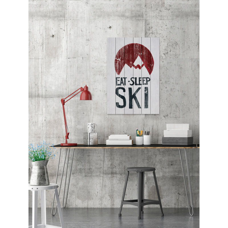 Reproduction d’art textuel sur bois, "manger Sleep ski Mountains", H 18 po x l 12 po