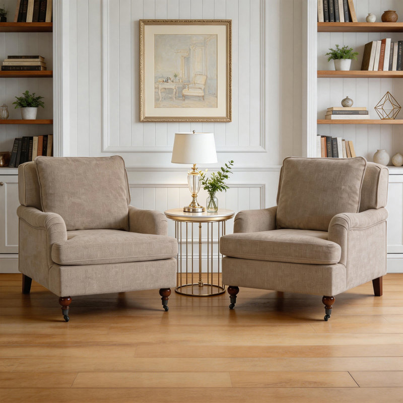 English Classic Roll Arm Chair, Beige, 2, 29" W x 35" D x 33" H