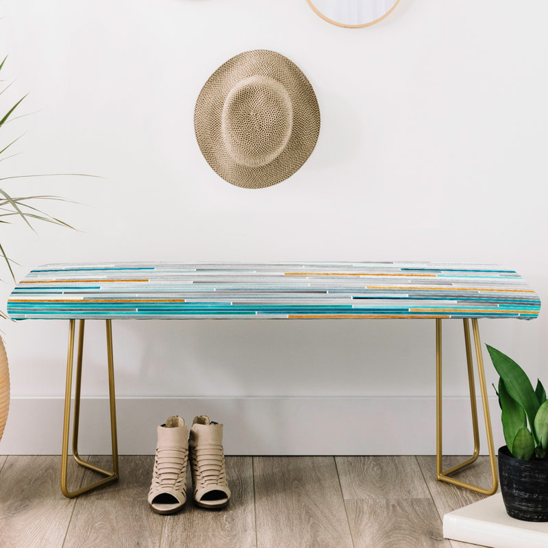 Rudd Upholstered Bench, Blue/Striped