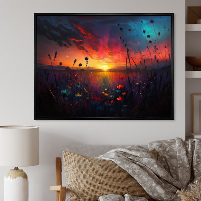«Flowerful Countryroad At Sunset I - Lake House Cottage, art mural sur toile