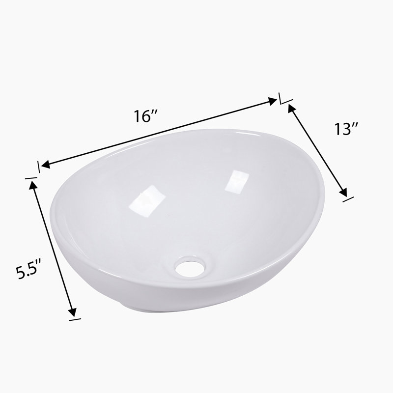 Hewei 13'' White Ceramic Oval Vessel Bathroom Sink