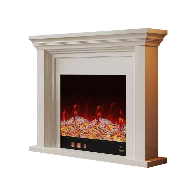 White Solid + Manufactured Wood Freestanding Fireplace, White