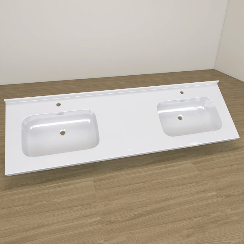 72 In. W X 22 In. D Solid Surface White Vanity Top Rectangular Single Sink Bathroom Vanity Top In Glossy White