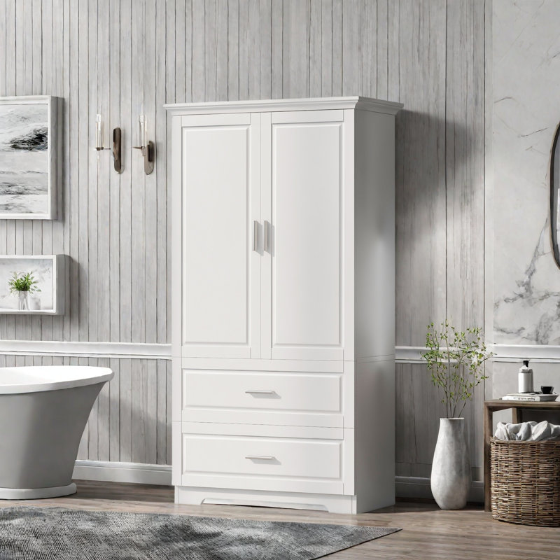 Armoire de rangement haute avec deux portes et tiroirs