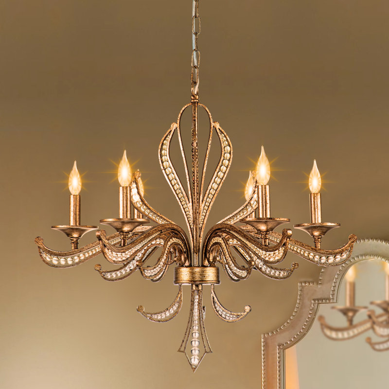 Dzesmina 6 - Light Distressed Metal With Crystal Candle Style Chandelier