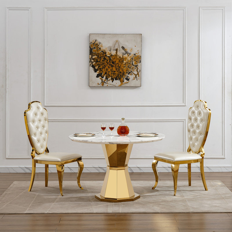 Table de salle à manger 47 ", Blanc, Doré