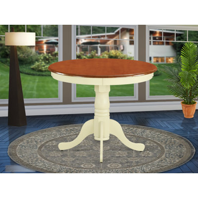 Antique Modern Dining Table - a Round Kitchen Table Top with Pedestal Base, Buttermilk & Cherry