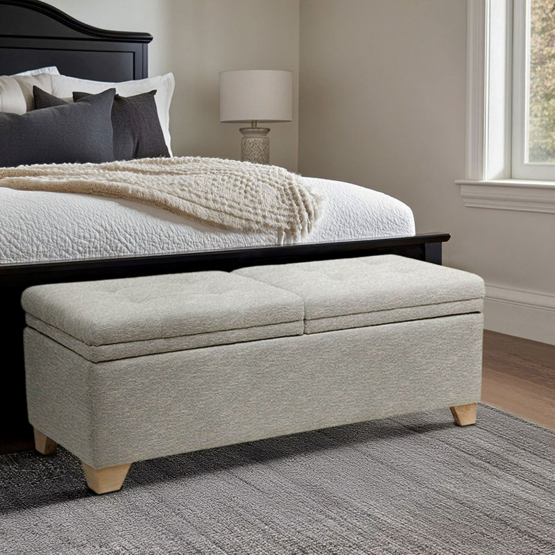 Ashcroft Grey Dual Compartment Flip-Top Storage Bench, Gray